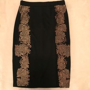 Black Skirt with Gold Embroidered Appliqué